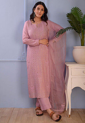 Embroidered Cotton Silk Pakistani Suit in Pink