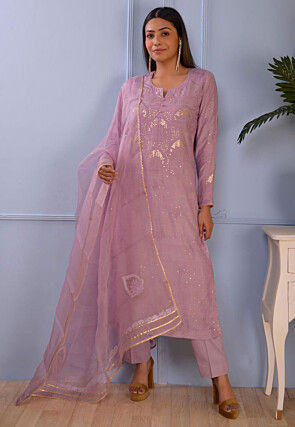 Embroidered Cotton Silk Pakistani Suit in Purple