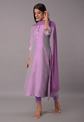 Embroidered Cotton Silk Pakistani Suit in Purple