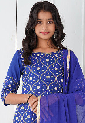 Embroidered Cotton Silk Pakistani Suit in Royal Blue