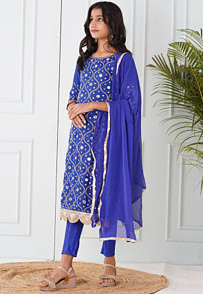 Embroidered Cotton Silk Pakistani Suit in Royal Blue