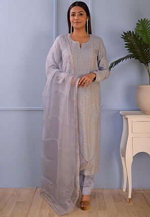 Embroidered Cotton Silk Pakistani Suit in Sky Blue