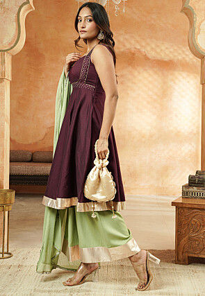 Embroidered Cotton Silk Pakistani Suit in Wine