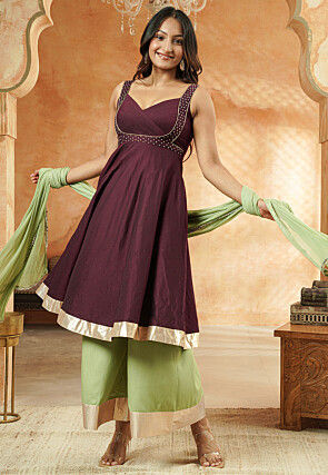 Embroidered Cotton Silk Pakistani Suit in Wine