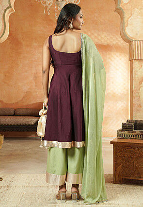 Embroidered Cotton Silk Pakistani Suit in Wine
