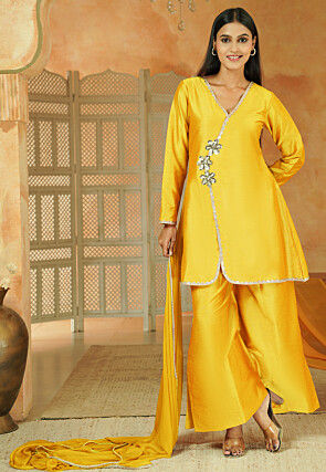 Embroidered Cotton Silk Pakistani Suit in Yellow