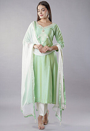 Embroidered Cotton Silk Pakistani  Suit in Light Green
