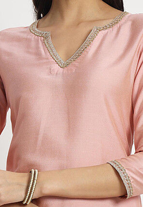 Embroidered Cotton Silk Punjabi Suit in Peach