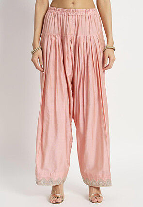 Embroidered Cotton Silk Punjabi Suit in Peach