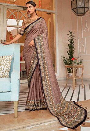 Embroidered Cotton Silk Saree in Old Rose