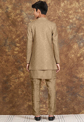 Embroidered Cotton Silk Sherwani in Beige