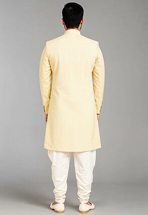 Solid Color Cotton Silk Sherwani in Cream