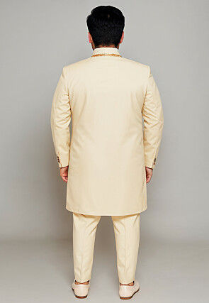 Solid Color Cotton Silk Sherwani in Cream