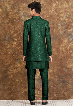 Embroidered Cotton Silk Sherwani in Dark Green