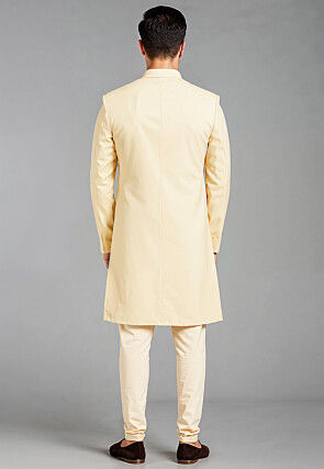 Solid Color Cotton Silk Sherwani in Off White