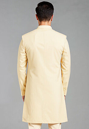 Solid Color Cotton Silk Sherwani in Off White