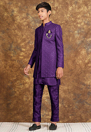 Embroidered Cotton Silk Sherwani in Purple