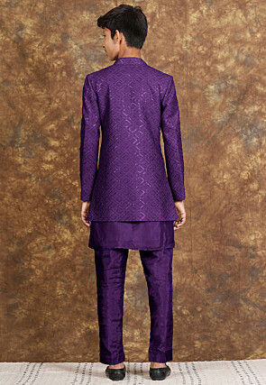 Embroidered Cotton Silk Sherwani in Purple