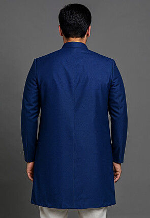 Solid Color Cotton Silk Sherwani in Royal Blue