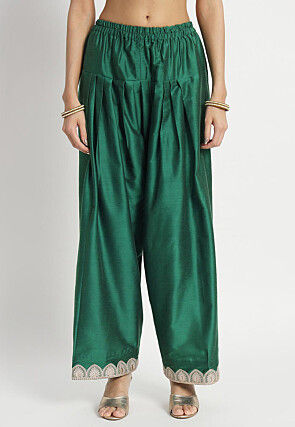 Embroidered Cotton Silk Staight Kurta Set in Dark Green