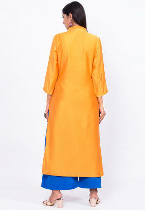 Embroidered Cotton Silk Straight Kurta in Mustard