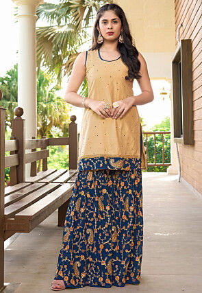 Embroidered Cotton Silk Straight Kurta Set in Beige