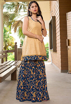 Embroidered Cotton Silk Straight Kurta Set in Beige