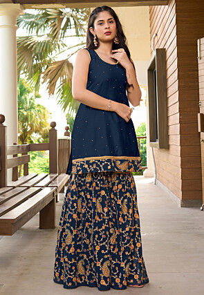Embroidered Cotton Silk Straight Kurta Set in Blue