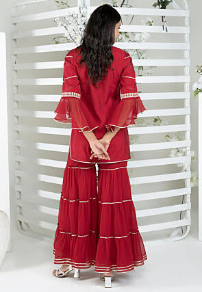 Embroidered Cotton Silk Straight Kurta Set in Maroon