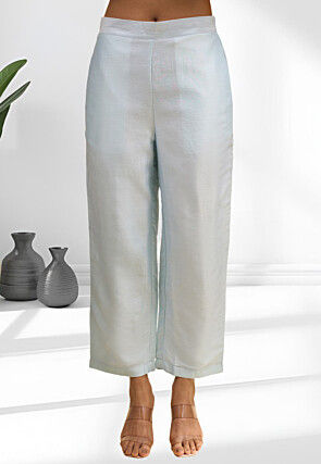 Embroidered Cotton Silk Straight Kurta Set in Pastel Blue