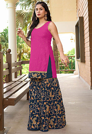 Embroidered Cotton Silk Straight Kurta Set in Pink