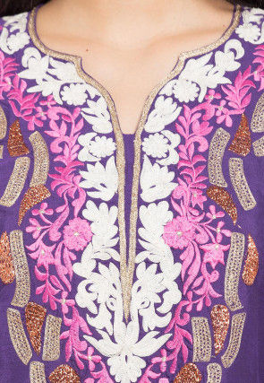 Embroidered Cotton Silk Straight Kurta in Purple