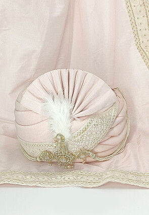 Embroidered Cotton Silk Turban in Pink