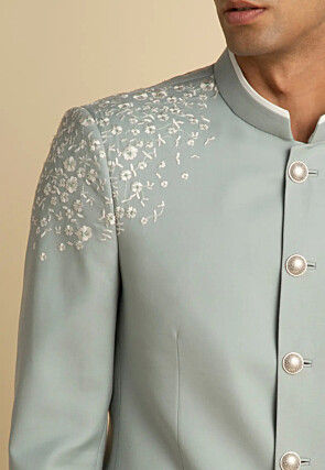 Embroidered Cotton Slub Jodhpuri Suit in Light Green
