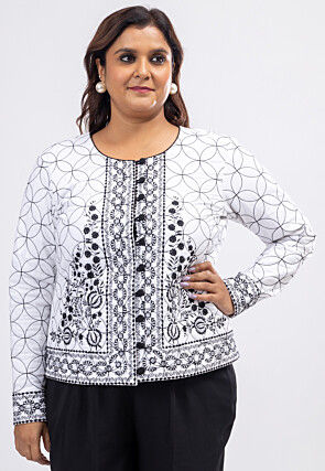 Embroidered Cotton Slub Top in White