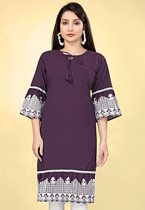 Embroidered Cotton Straight Kurta Dark Purple