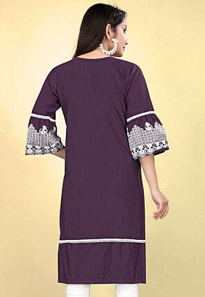 Embroidered Cotton Straight Kurta Dark Purple