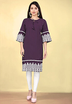 Embroidered Cotton Straight Kurta Dark Purple