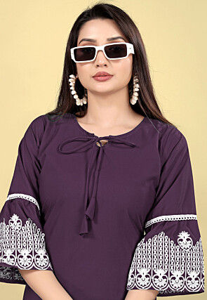Embroidered Cotton Straight Kurta Dark Purple