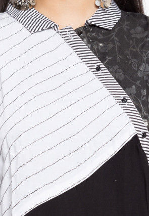 Embroidered Cotton Straight Kurta Set in Black and White