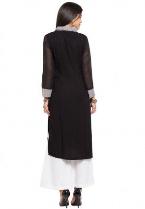 Embroidered Cotton Straight Kurta Set in Black and White