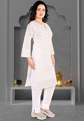 White Schiffli Indo Western Women Co-Ord Set