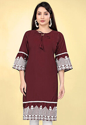 Embroidered Cotton Straight Kurta Wine
