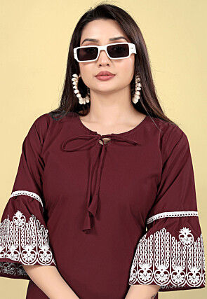 Embroidered Cotton Straight Kurta Wine