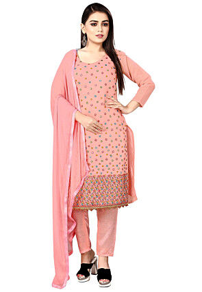 Embroidered Cotton Pakistani Suit in Peach