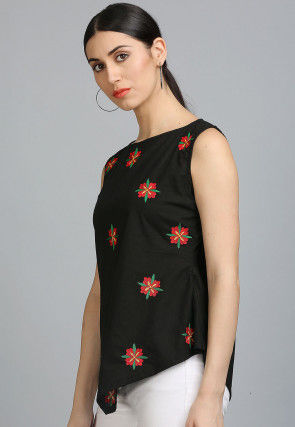 Embroidered Cotton Top in Black