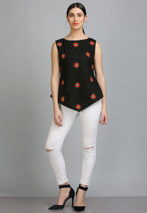 Embroidered Cotton Top in Black