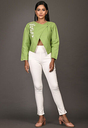 Embroidered Cotton Top in Light Green