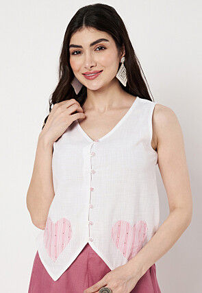 Embroidered Cotton Top in Off White