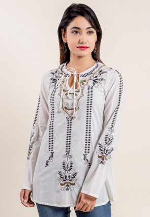 Embroidered Cotton Top in White